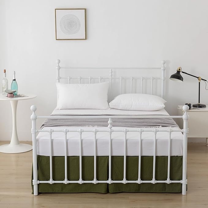Full Bed Skirt - Full Size Bed Skirt 14 Inch Drop with Split Corners, Pleated Waffle Weave Bed Skirt, Tailored Dust Easy Fit, Machine Washable (Green, Full - 14" Drop)
