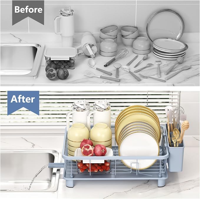 Blue Dish Drying Rack, Dish Rack, Space-Saving Dish Racks - Image 5