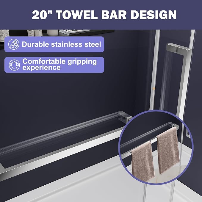 Frameless Sliding Shower Door 56–60" W x 76" H, 5/16" Tempered Glass - Image 6