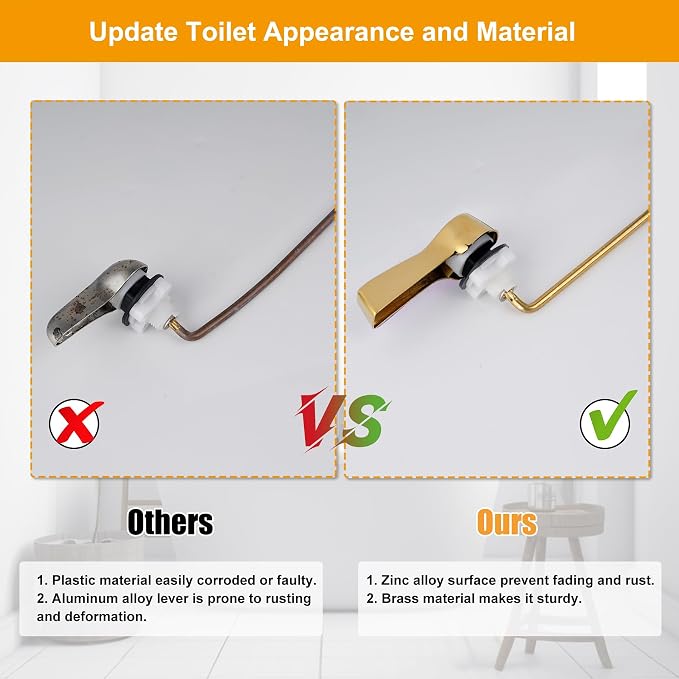 Hibbent Universal Metal Front Mount Toilet Handle Replacement Kit, Brass Toilet - Image 7