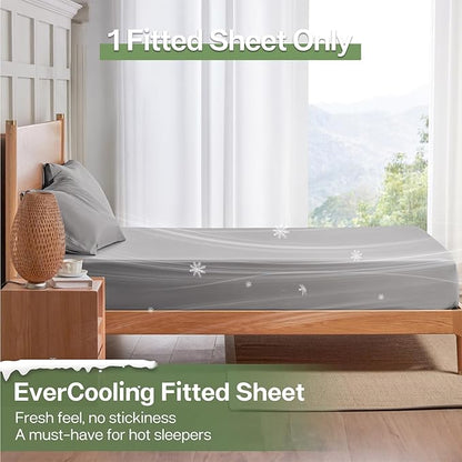 MR&HM Twin XL Fitted Sheet Only, Ultra-Soft Rayon Derived from Bamboo & Polyester Blend, Silky & Breathable, 15" Deep Pocket with Elastic Straps, Cooling Fitted Sheet for Hot Sleepers, Silver Grey