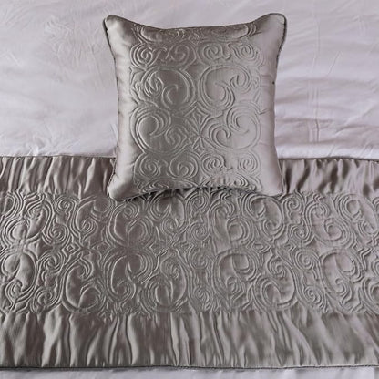 The HomeCentric Decorative Silver Twin 53 x 18 inch Bed Runner Without Pillow Cover, Satin Quilted Bed Scarf, Abstract Modern - Silver Soft