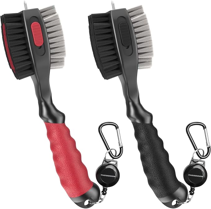 THIODOON 2 Pack Golf Club Brushes and Groove Cleaner 2 ft Retractable Zipline by THIODOON