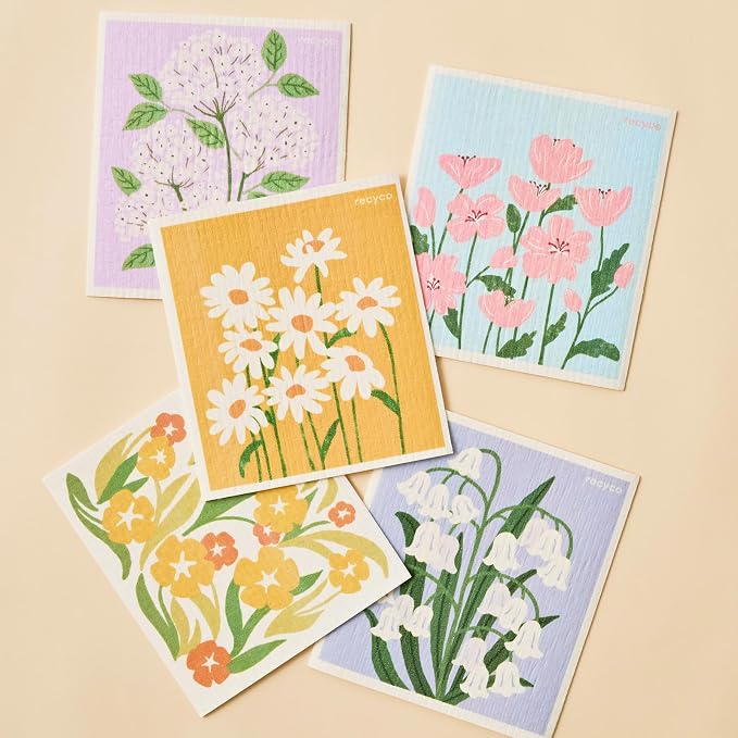 RECYCO Swedish Dishcloths for Kitchen | 5 Pack Matisse Floral Washable Dish - Image 8