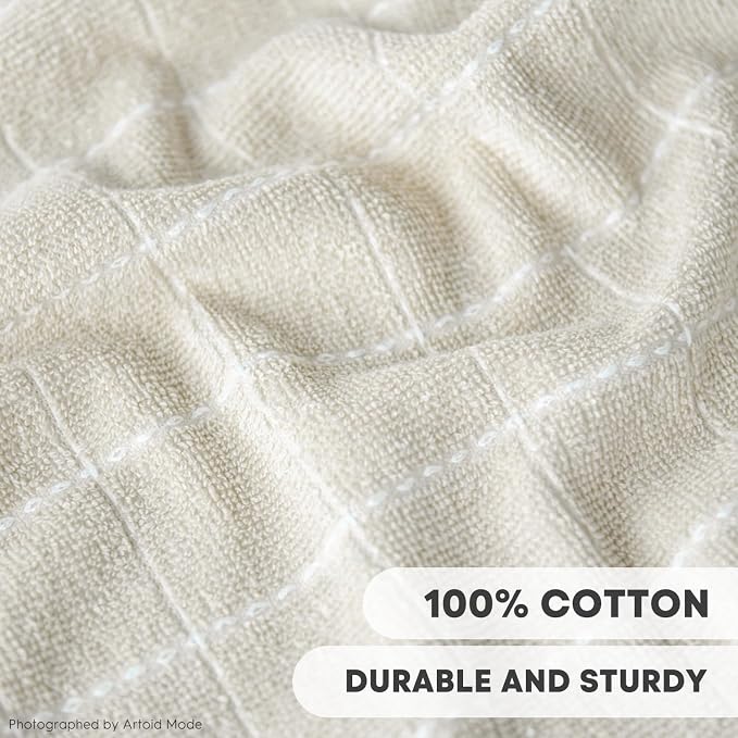 Artoid Mode Checkered Designed Cotton Beige Grey Terry Kitchen Dish Cloths - Image 3