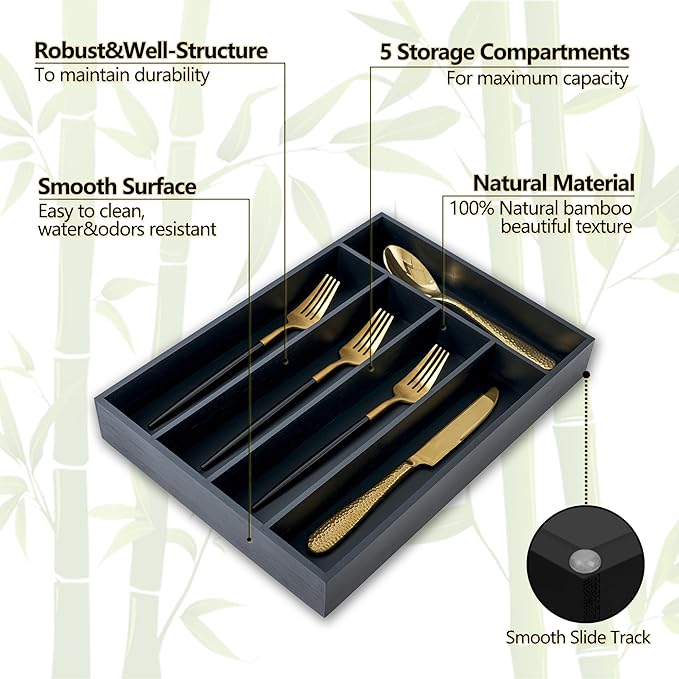 Silverware Organizer, 2 Pack 10 Inch Utensil Organizer Kitchen Drawer Organizer - Image 3