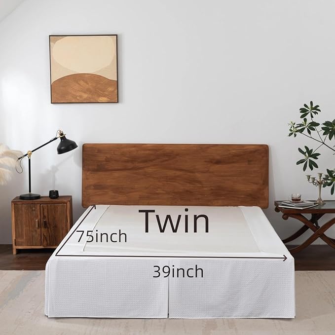 Twin Bed Skirt, Wrap Around Bed Skirt with Pleated Corner, 18 Inch Drop Pleated Waffle Weave Bedskirts, Anti-Slip, Microfiber, White, 18'' Twin