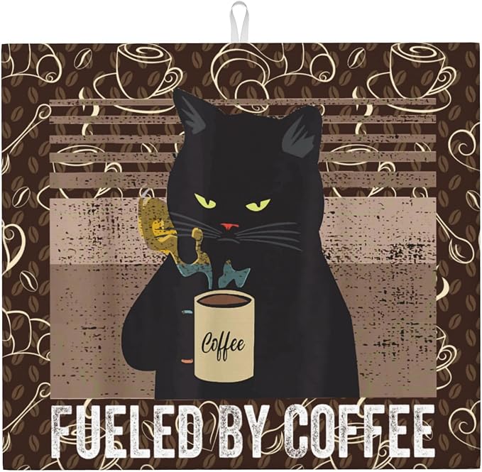 Vintage Cat Dish Drying Mat for Kitchen Counter Retro Coffee Dish Drainer Rack by Unknown