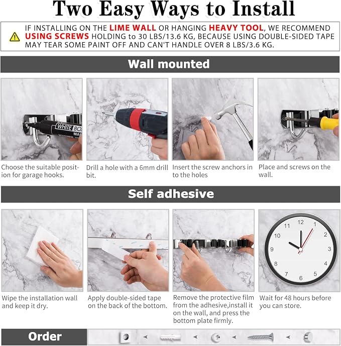2 Racks and 3 Hooks Broom and Mop Holder Wall Mounted Garage Organizer Storage - Image 4