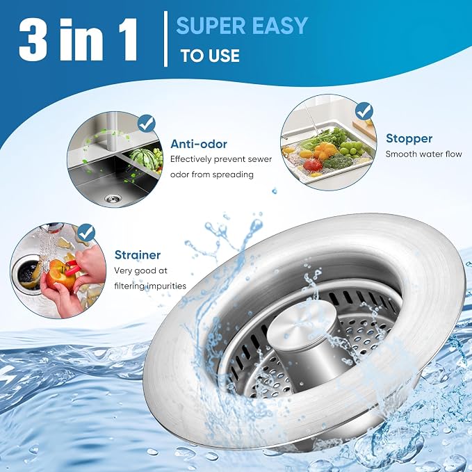 2 Pack Sink Drain Strainer Kitchen Sink Drain Strainer&Sink Stopper, Stainless - Image 2