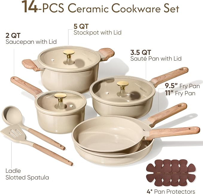 CAROTE 14Pcs Pots and Pans Set Non stick, Ceramic Cookware Set, Non-toxic - Image 2
