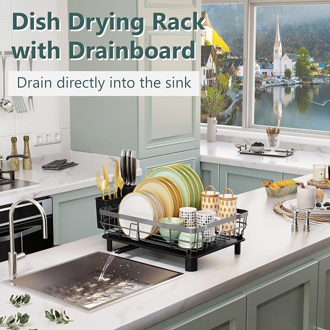 Iron Dish Drying Rack with Drainboard Dish Drainers - Image 2