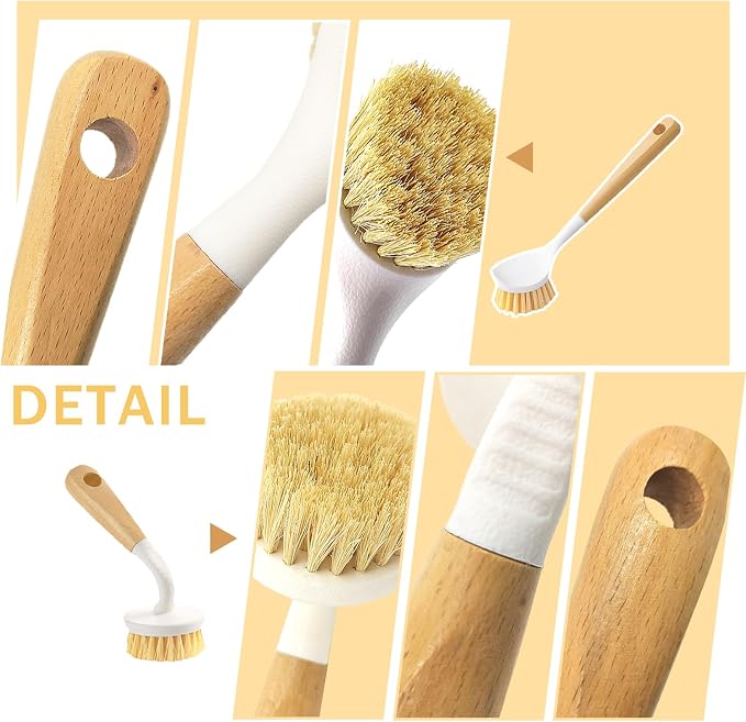 Dish Brush with Handle, Long and Short Handle Kitchen Scrub Brushes with Tough - Image 3