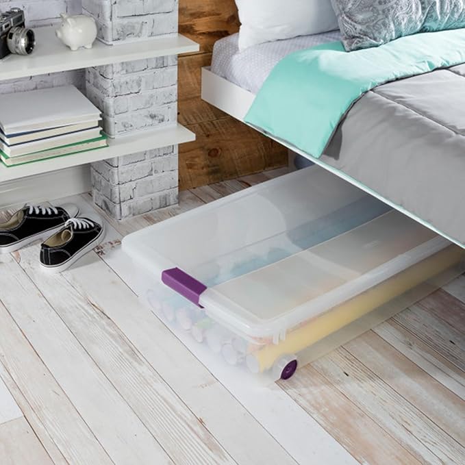Sterilite 4-Pack 60 Quart ClearView Latch Box, Wheeled Underbed Organizer Bins - Image 4