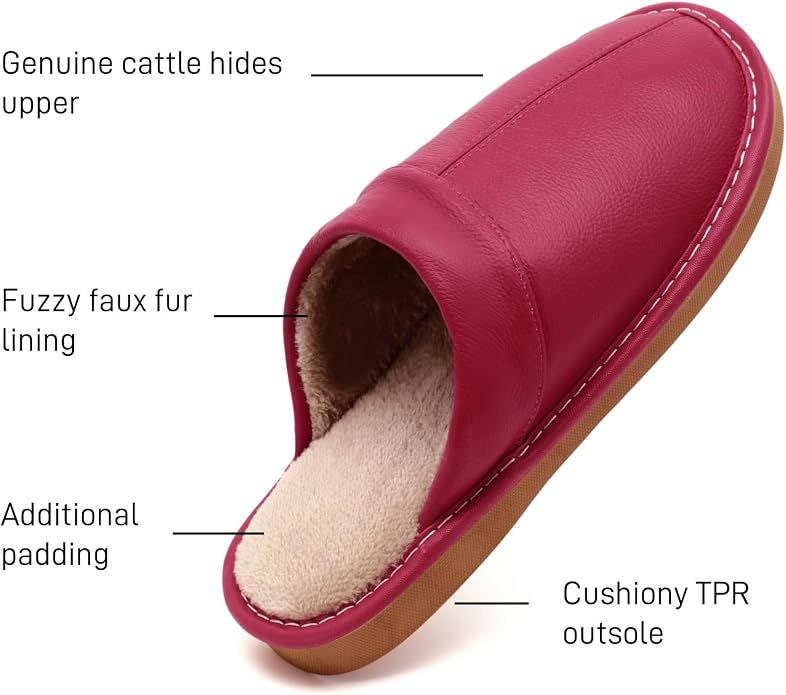 Slippers for Women Men, Genuine Leather Slippers Indoor Outdoor, Fuzzy Bedroom - Image 5