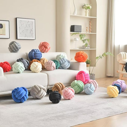 Decorative Throw Knot Pillow Ball for Home Chair Sofa Couch Bed Aesthetic Round Velvet Knotted Pillow Cushion (Dark Grey, 8 inches)