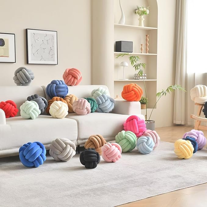 Decorative Throw Knot Pillow Ball for Home Chair Sofa Couch Bed Aesthetic Round Velvet Knotted Pillow Cushion (Hot Pink, 8inches)