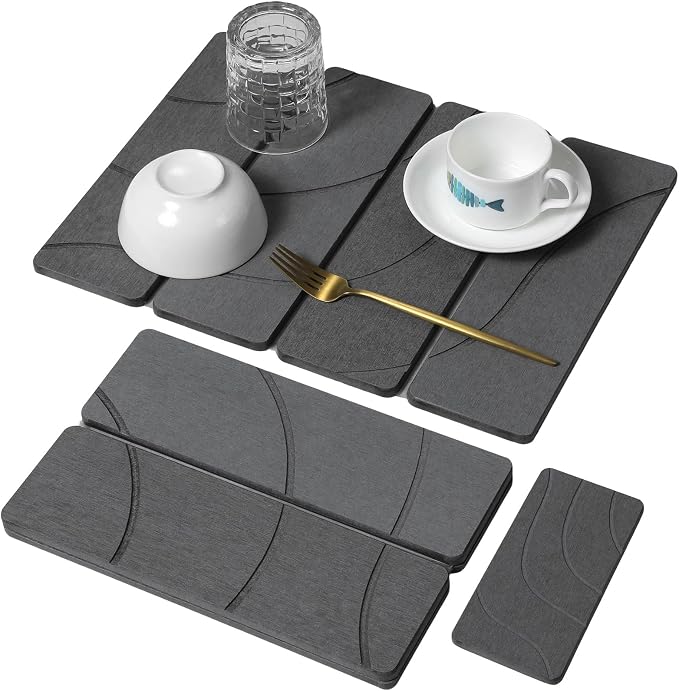 Small Stone Dish Drying Mat for Kitchen Counter, Foldable Water Absorbing by linidcoudhome