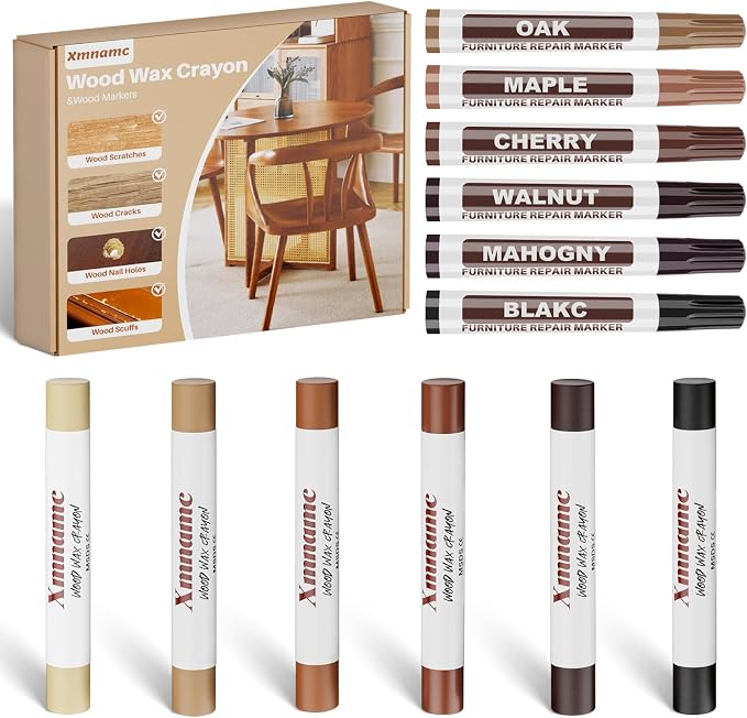 Wood Filler Sticks, 12 Colors Wood Wax Crayons Furniture Markers Touch Up by Xmnamc