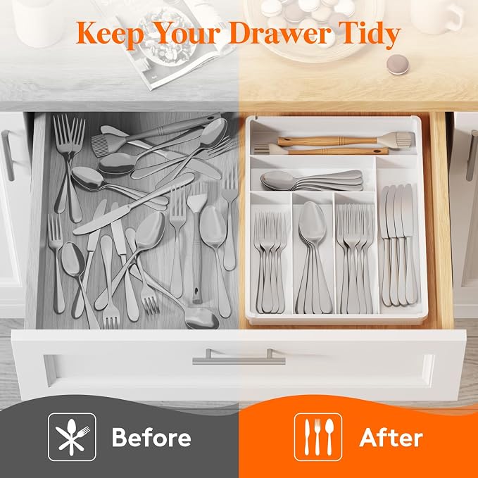 Lifewit Silverware Tray, Deep Wide Cutlery Drawer Organizer Storage - Image 7