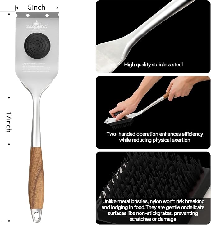 Grill Brush and Scraper, Dual Grip Design, Extra Strong BBQ Cleaner Accessories - Image 4