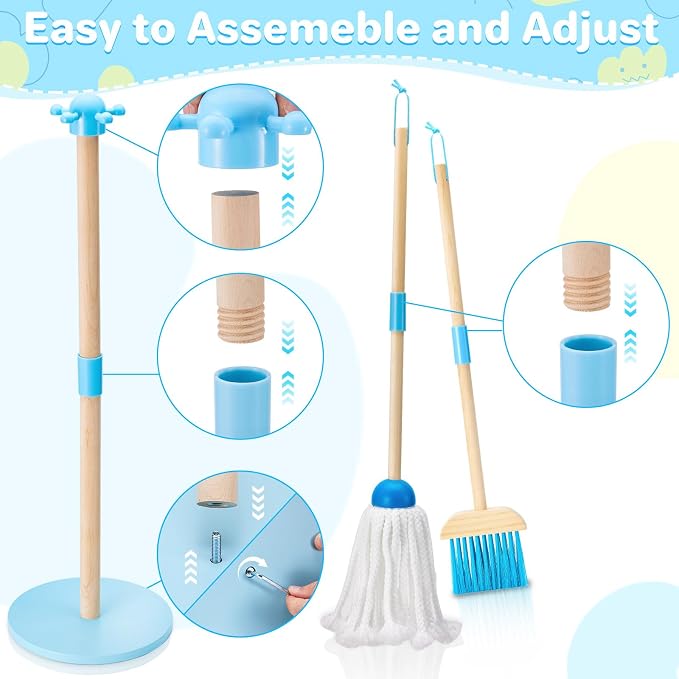 WHOHOLL 9 Pcs Wooden Kids Cleaning Toy Set, Cleaning Toys - Image 4