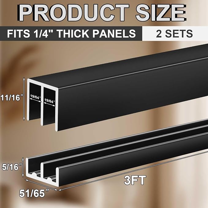 Landical 2 Set 3 ft Black Aluminum Sliding Door Track Set - Image 2