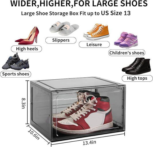 Large Shoe Boxes Clear Plastic Stackable, 8 Pack Drop Side Shoe Storage Boxes - Image 2
