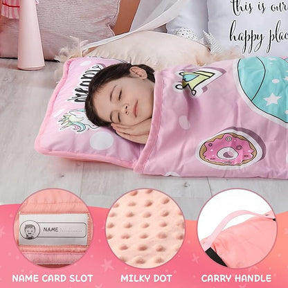 TANOSHII® Toddler Nap Mat with Pillow and Blanket, Portable Kids Sleeping Mats for Daycare, Preschool, 21" x 53", Lightweight and Soft Sleeping Bags for Kids