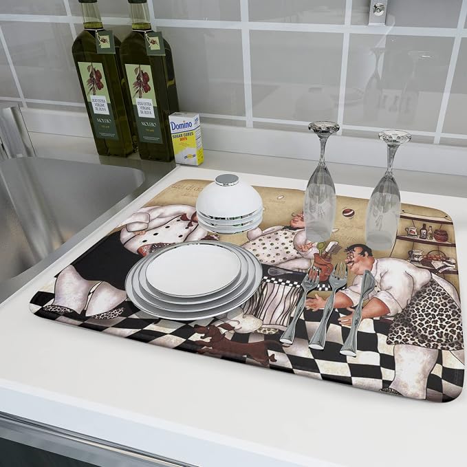 Fat Chef Dish Drying Mats for Kitchen Counter 16x18 Inch Buffalo Plaid Cooking - Image 6