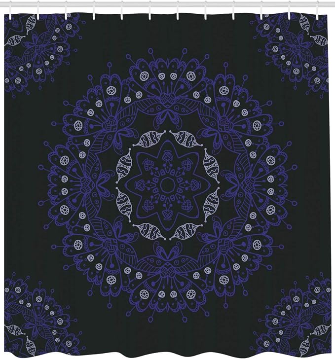Ambesonne Dark Blue Shower Curtain, Oriental Round Ornate Mandala Lace Style - Image 2