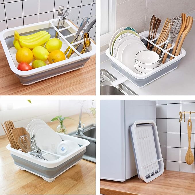 THANSTAR Collapsible Dish Drying Rack Portable Dinnerware Drainer Organizer - Image 2