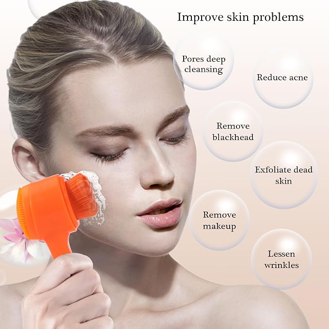 Face Brush 2 in 1, Silicone Facial Cleansing Exfoliating Brush Soft Bristles - Image 4