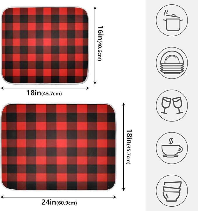 Christmas Red Black Buffalo Plaid Dish Drying Mat - Image 2