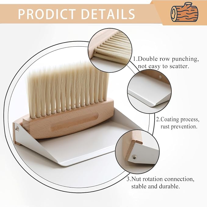 Mini Dustpan and Brush Set, Small Beechwood Broom and Dust Pan Set, Portable - Image 2
