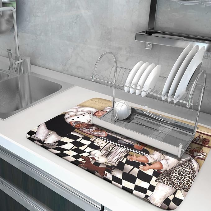 Fat Chef Dish Drying Mats for Kitchen Counter 16x18 Inch Buffalo Plaid Cooking - Image 5