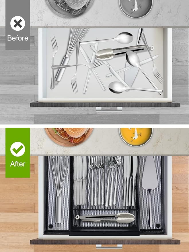 Silverware Organizer Metal Mesh, Drawer Organizer, Utensil Cutlery Tray - Image 5