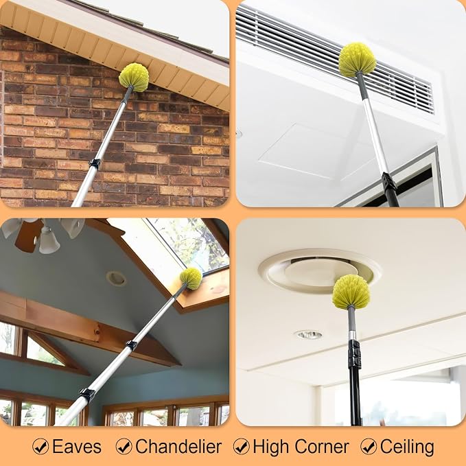 4-12ft Cobweb Duster with Extension Pole, 20 Foot High Reach Feather Dusters - Image 8