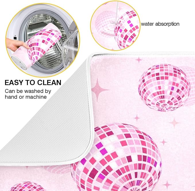 Disco Balls Pink Dish Drying Mat - Image 2