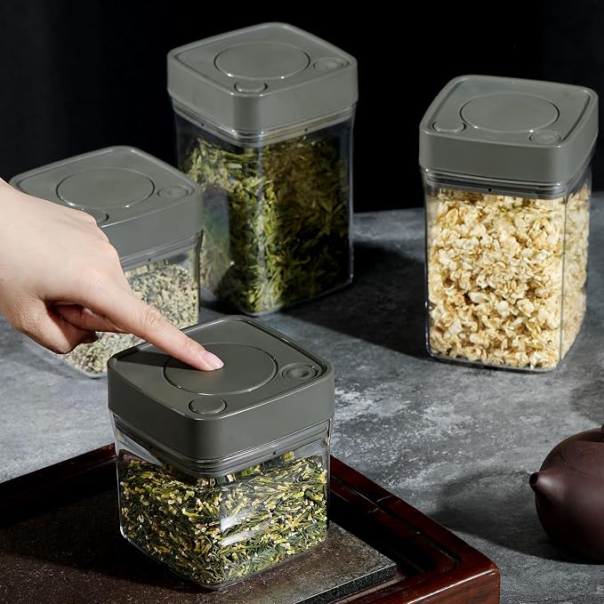 Manual Vacuum Jar With One-Button Vacuum Pump, Airtight Food Cereal Containers by FUSAYUKI