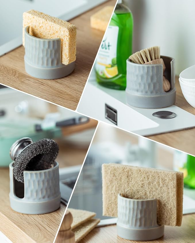 Sponge Holder for Kitchen Sink Counter, Dish Sponge Dish Rack Ceramic Brush - Image 6