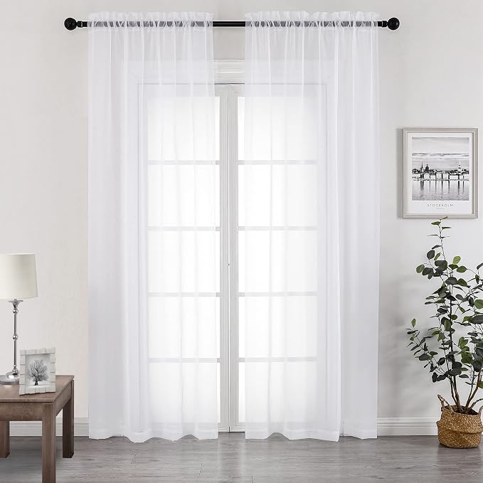 Chyhomenyc White Sheer Curtains 96 inches Long 2 Panels Set, Light Filtering by Chyhomenyc
