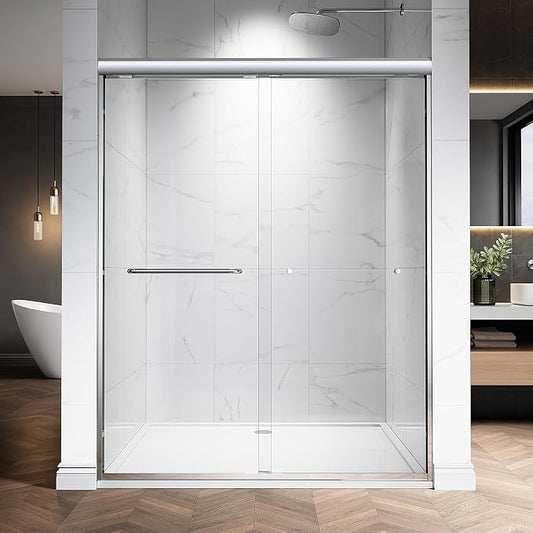 44-48" W x 72" H Semi-Frameless Double Sliding Glass Shower Door, 1/4" Clear by Unknown