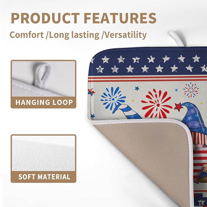 Patriotic Gnome Drying Mat 16x18 Inch American Memorial Day Independence Day - Image 3