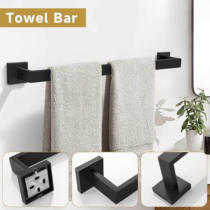 5 Pieces Bathroom Hardware Accessories Set Matte Black Towel Bar Set Towel - Image 2