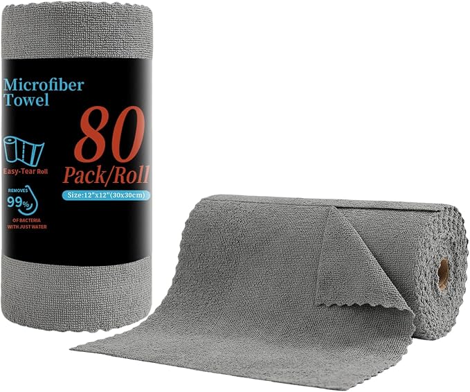 80 Pack Microfiber Cleaning Cloth Roll, Lint Free Rags & Tear Away Reusable by Tigona