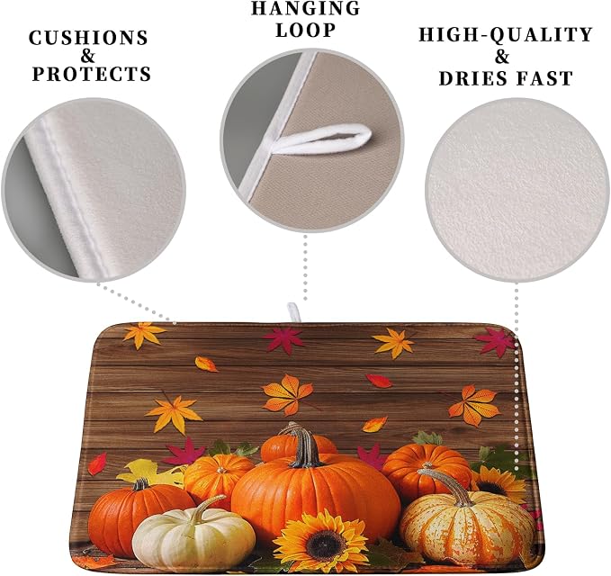 AutumnThanksgiving Pumpkin Dish Drying Mat - Image 3