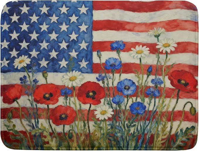 Patriotic American Flag Dish Drying Mat by Aytipun