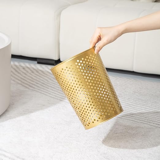 Small Gold Metal Trash Can Wastebasket, Decorative Hollow-Out Garbage Can Waste - Image 7