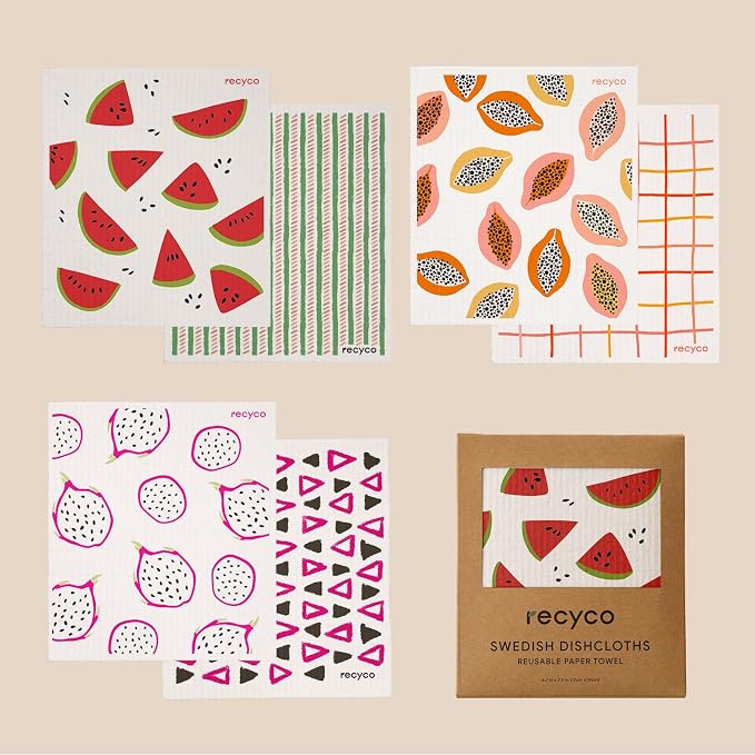RECYCO Swedish Dishcloths for Kitchen | 6 Pack Tropical Fruit Washable Dish - Image 8